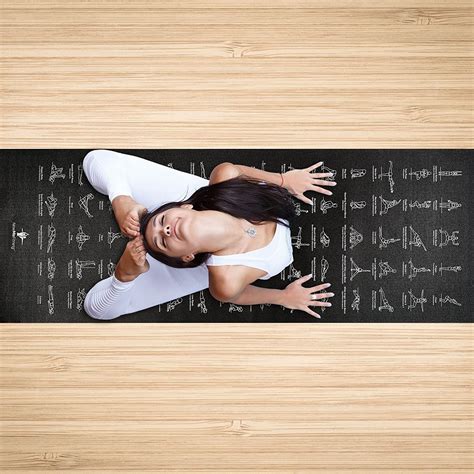 NewMe Fitness Instructional Yoga Mat Black Printed w/ 70 Illustrated Poses 24" Wide x 68" Long ...