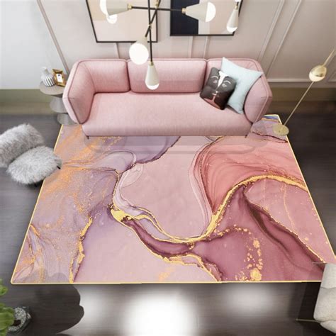 Pink and Gold Abstract Modern Rectangle Area Rug 5 x 7' Flowing Pattern | Pink room decor ...