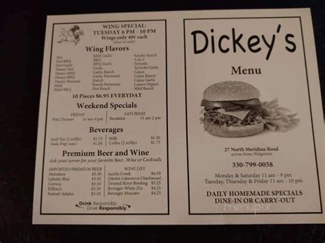 Menu of Dickies in Youngstown, OH 44509