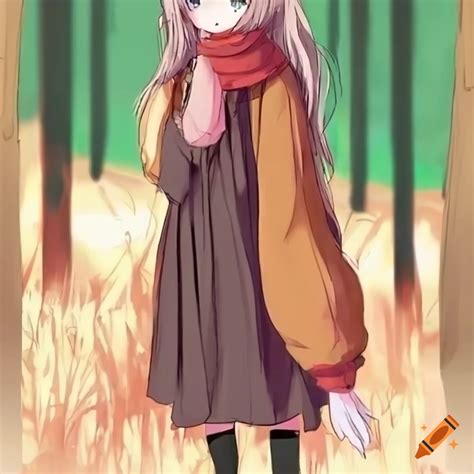 Cute anime armadillo girl in fall colored clothing
