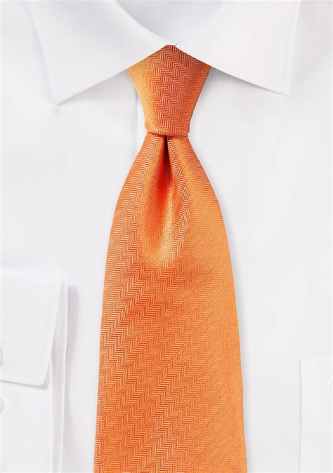 Tangerine Orange Herringbone Textured Tie | Cheap-Neckties.com