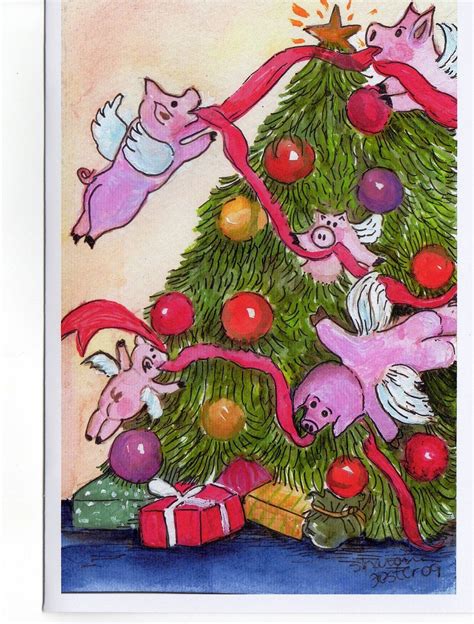 Christmas Card Flying Pigs Decorate the Christmas Tree Card - Etsy | Flying pig, Christmas tree ...