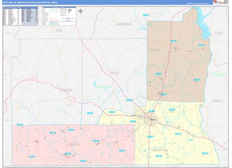 Dothan, AL Metro Area Wall Map Color Cast Style by MarketMAPS - MapSales