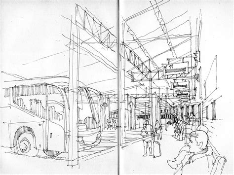 Málaga, bus station | Perspective sketch, Perspective drawing architecture, Perspective drawing