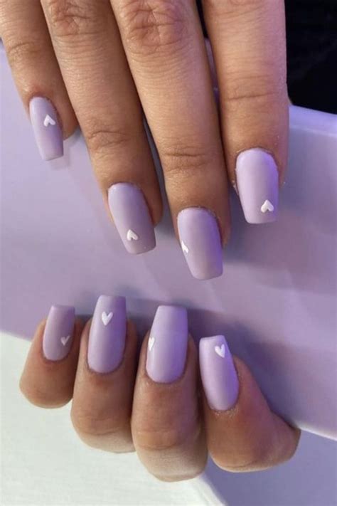 Purple With White Hearts Nails | Lilac nails, Violet nails, Purple ...