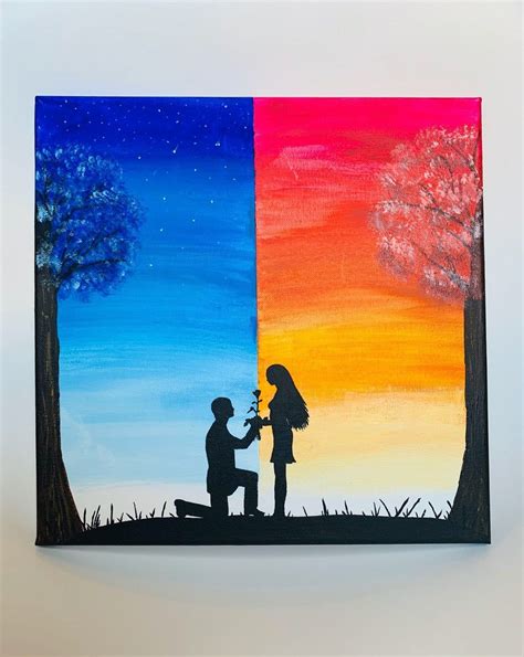 Romantic Couple Acrylic Canvas Painting Couples Canvas Painting, Nature ...