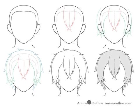 How to Draw Anime Male Hair Step by Step - AnimeOutline How To Draw Anime Hair, Manga Hair ...