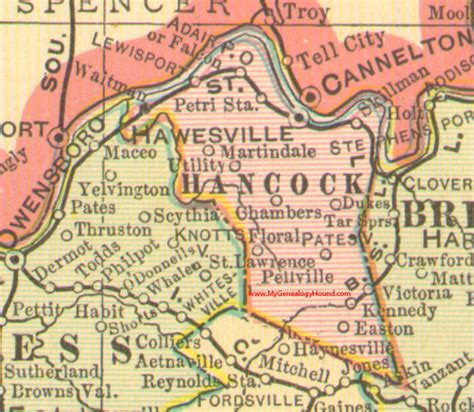 Hancock County, Kentucky 1905 Map Hawesville, Adair, Pellville, Patesville, KY