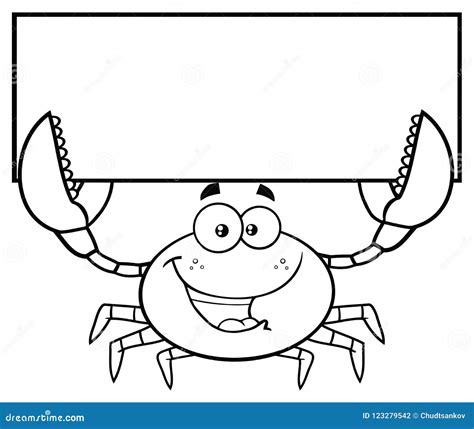 Black and White Happy Crab Cartoon Mascot Character Holding Blank Sign Stock Illustration ...