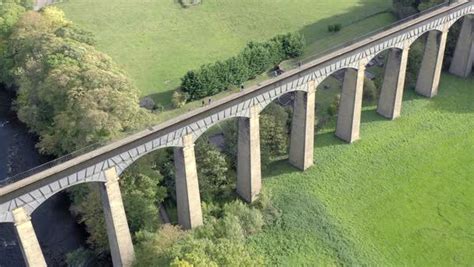 Pontcysyllte Aqueduct in Wales Aerial View - Stock Video Footage - Dissolve