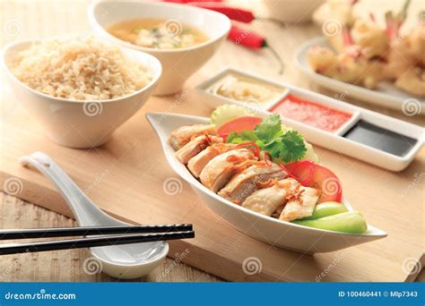 Hainanese Chicken Rice with Sauce Stock Image - Image of ginger, eating ...