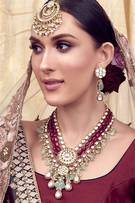 Buy Joules by Radhika Zohri Meenakari Kundan Polki Pendant Necklace Set Online | Aza Fashions ...