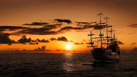 1920x1080, Pirate Ship In The Sunset Wallpaper - Pirates Ships - 1920x1080 Wallpaper - teahub.io