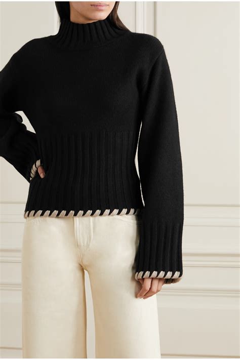 Black Colette whipstitched ribbed cashmere sweater | Khaite in 2020 | Sweaters, Cashmere ...