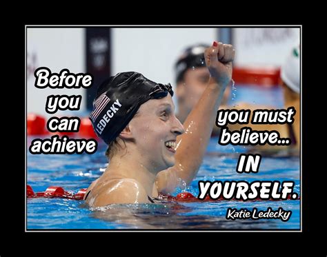 Printable Katie Ledecky 'Believe in Yourself' Swimming Quote Poster, Inspirational Wall Art Gift ...