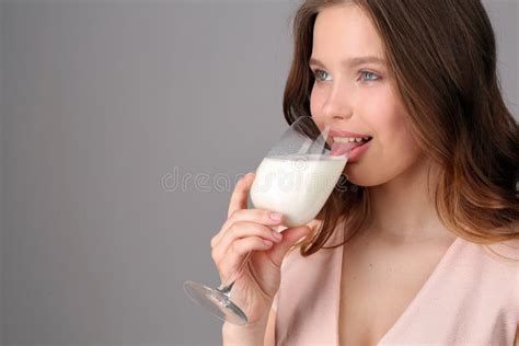 Girl Licking Milk Wine Glass Close Up Gray Background Stock Photos - Free & Royalty-Free Stock ...