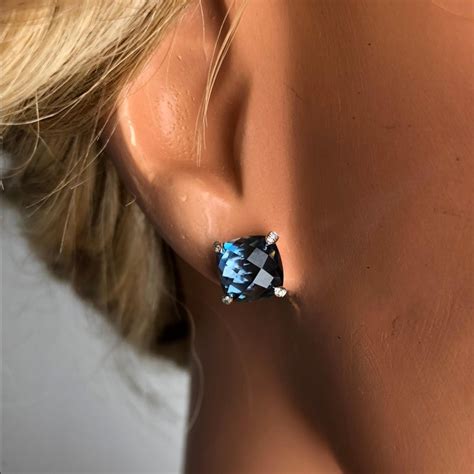 7.92 Carat London Blue Topaz Earrings in 14 Karat White Gold For Sale at 1stdibs