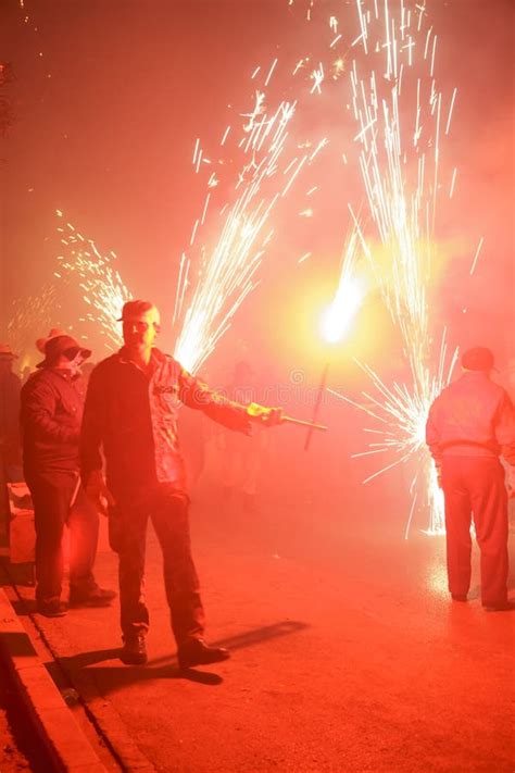 People with Safety Clothes in Paterna with Fireworks in Their Hands Editorial Stock Photo ...