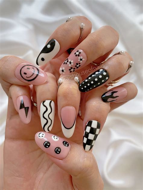 Mix and Match Black and White Y2K Press on Nails 90s Style - Etsy