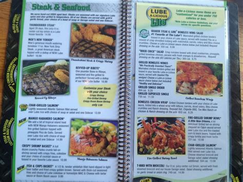 Menu at Quaker Steak & Lube steakhouse, Sharon