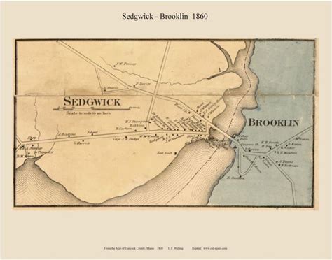 1860 Town & Village Map Prints Hancock County, Maine | Village map, Hancock county, Cartography