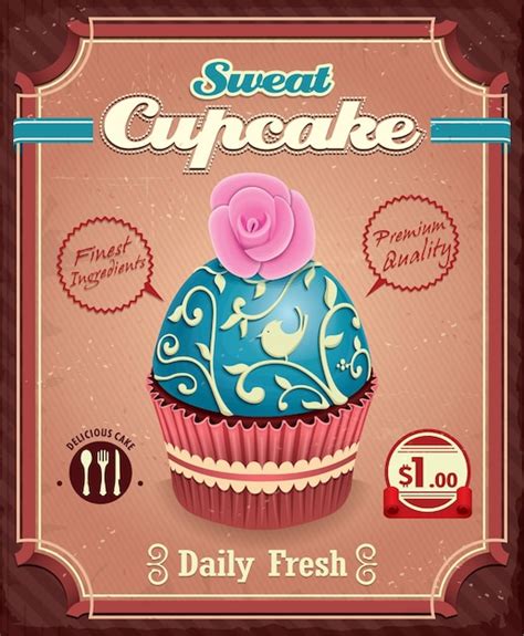Premium Vector | Vintage cupcake poster design