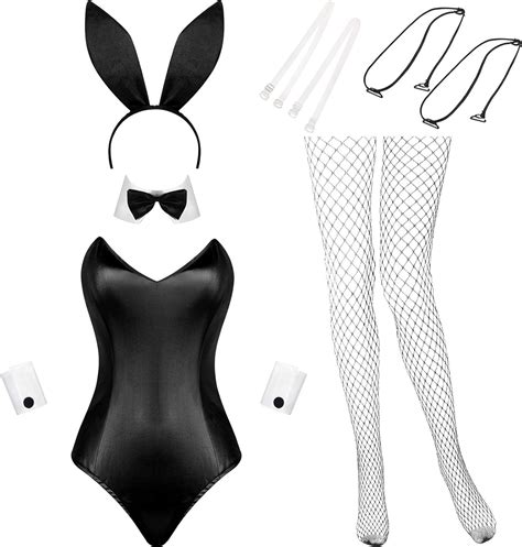 Bunny Costume Women Lingerie and Tails Bodysuit Role Play Rabbit Outfit Set for Halloween ...