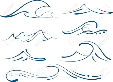 set of different simple stylized pinstripe ocean waves Stock Vector ...