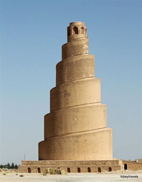 Minaret of Malwiya Mosque, Samarra, Iraq, built 848-851 CE. The 52 ...