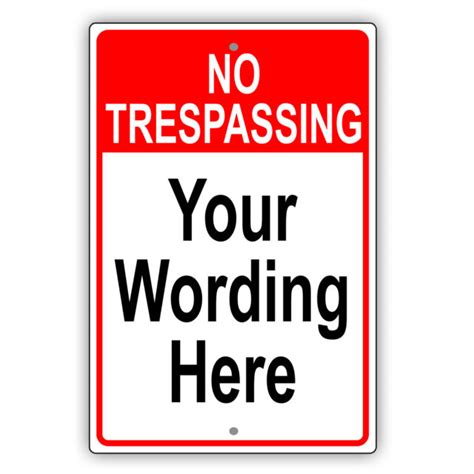 No Trespassing Personalized Text Custom Design Novelty Aluminum Metal ...