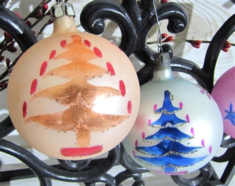 Vintage POLAND Christmas Ornaments Glass Pink Blue Orange Hand Painted ...