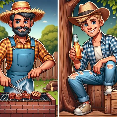 Cartoon Hillbillies BBQ Grilling & Drinking Beer Scene | AI Art Generator | Easy-Peasy.AI