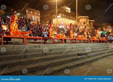 Ganga Aarti Ceremony Rituals at Assi Ghat in Varanasi. India Editorial ...