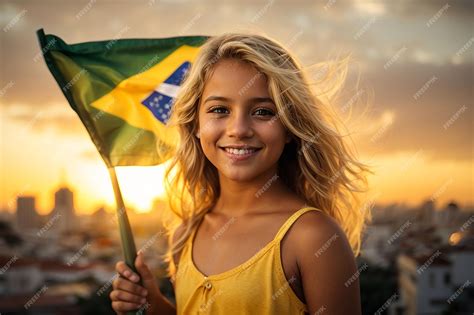 Premium AI Image | Kid Celebrating Brazil Independence Day Next in Country Flag Cinematic Sunset ...