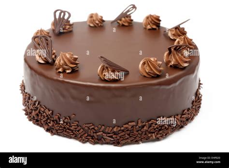 Cream chocolate cake with icing on white background Stock Photo - Alamy