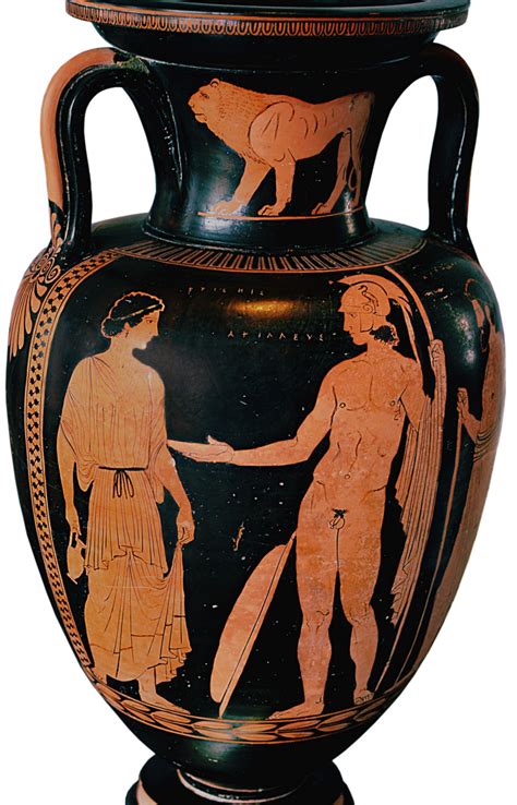 Apulian Red-Figure Amphora ca. 430-410 BCE depicting Achilles and Briseis. Source: Wikimedia ...