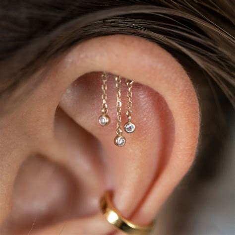 Triple Chain Crystal Hidden Helix Earring | Helix piercing jewelry ...