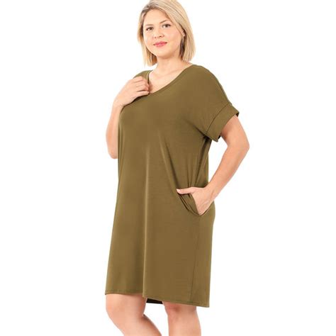 Plus Size V Neck T-Shirt Dress with Pockets in Olive - XXXL in 2021 | T shirt dress, Dresses ...