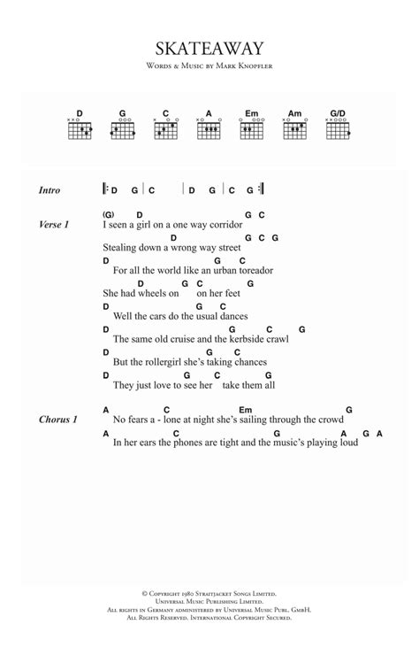 Skateaway by Dire Straits Sheet Music for Guitar Chords/Lyrics at Sheet Music Direct