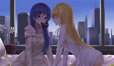 Wallpaper : Love Live, Toujou Nozomi, yuri, in bed, sky, anime girls, Ayase Eli, Ayase Eri ...