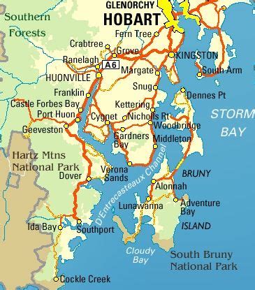 Map of Huon Valley and Bruny Island. Tasmania, travel, Australia ...