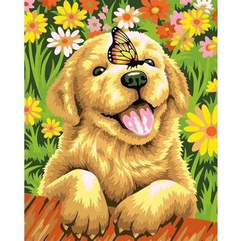 Butterfly And Dog Paint By Numbers - Numeral Paint Kit