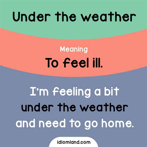 Idiom Land — Idiom of the day: Under the weather. Meaning: To... | English vocabulary words ...