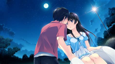 Anime couple during the night under the moonlight