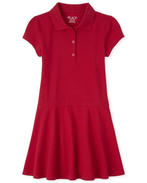 Girls Uniform Short Sleeve Pique Knit Polo Dress - RUBY | The Children's Place