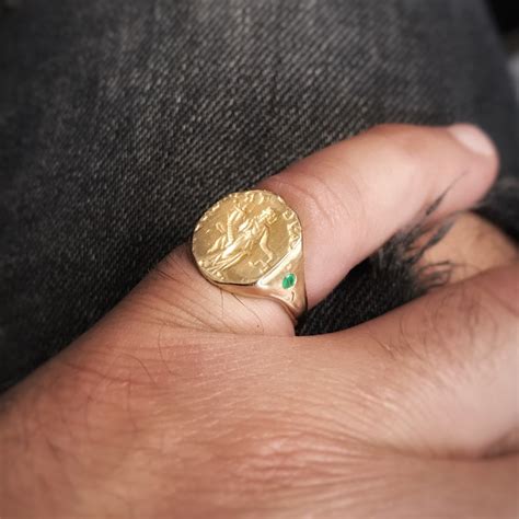14K Solid Gold Pinky Ring for Men Gentleman Ancient Coin - Etsy