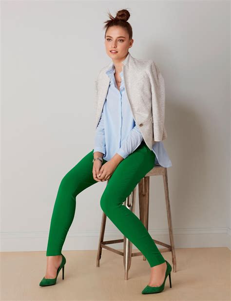 colors pants + colored heels + neutrals Kelly Green Pants, Light Blue ...