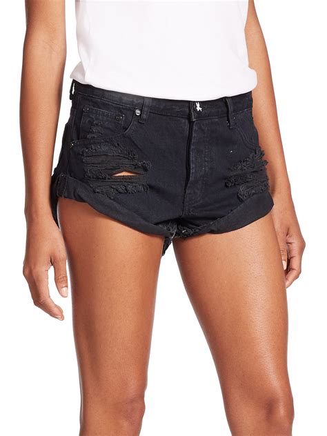 Lyst - One teaspoon Bandits Distressed Roll-up Denim Shorts in Black