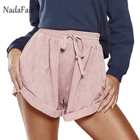 Nadafair high waist loose summer shorts women casual lace up corduroy solid shorts-in Shorts ...