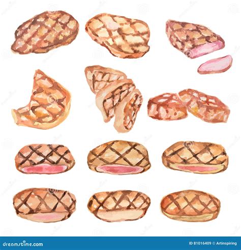 Watercolor Steak Types Set. Beef Cuts. Top Meat Guide For Butcher Shop Or Steak House Restaurant ...
